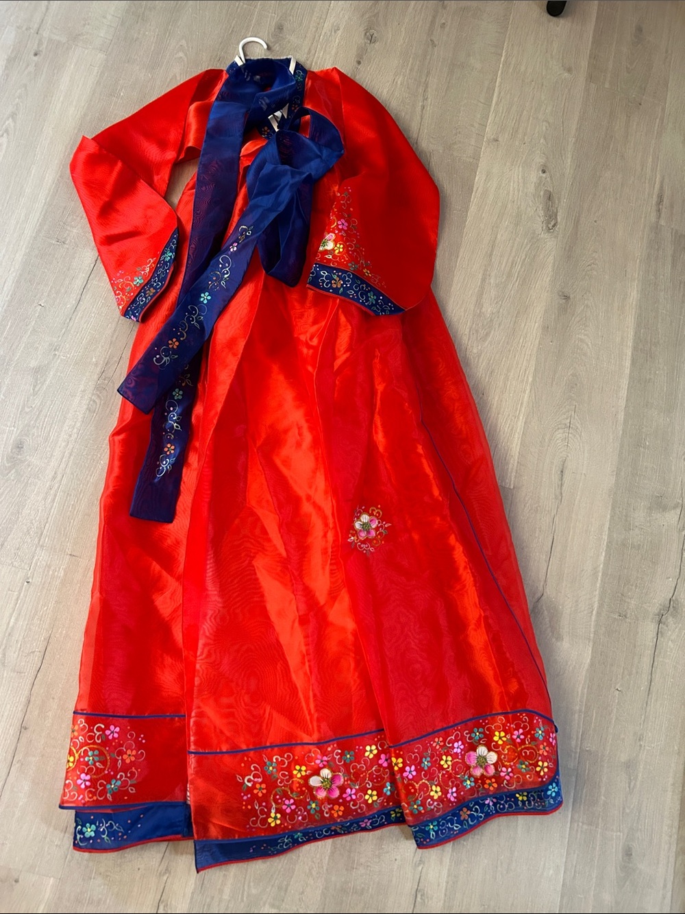 Bright orange and Navy Floral Hanbok